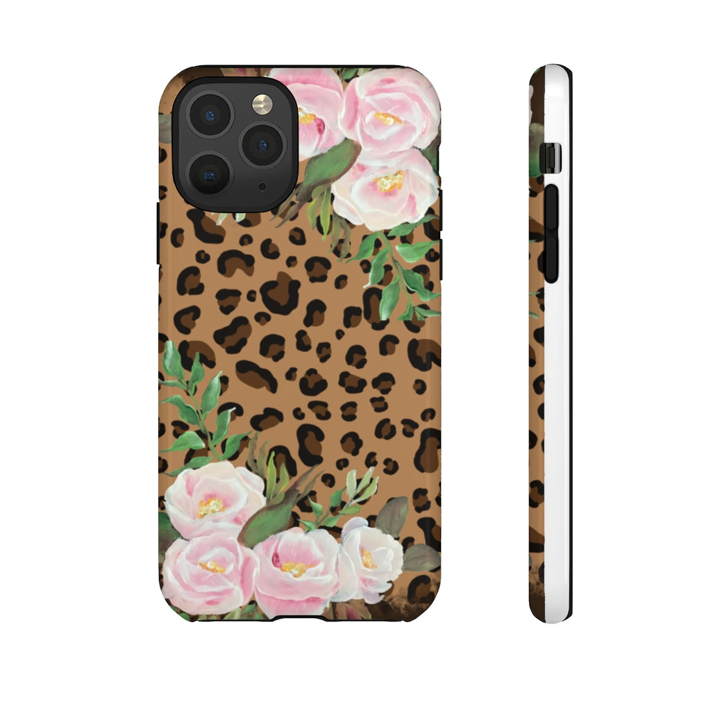 Cell  Phone -Tough Cases- Leopard print with pink flowers- origianl artwork