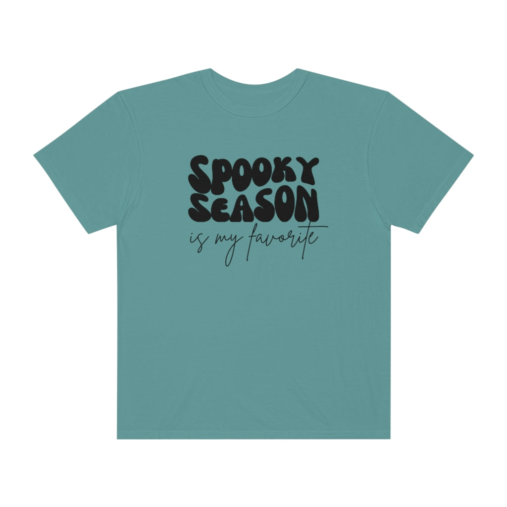 spooky season is my favorite, retro wave lettering, vintage text, spooky season tee, Unisex Garment-Dyed T-shirt