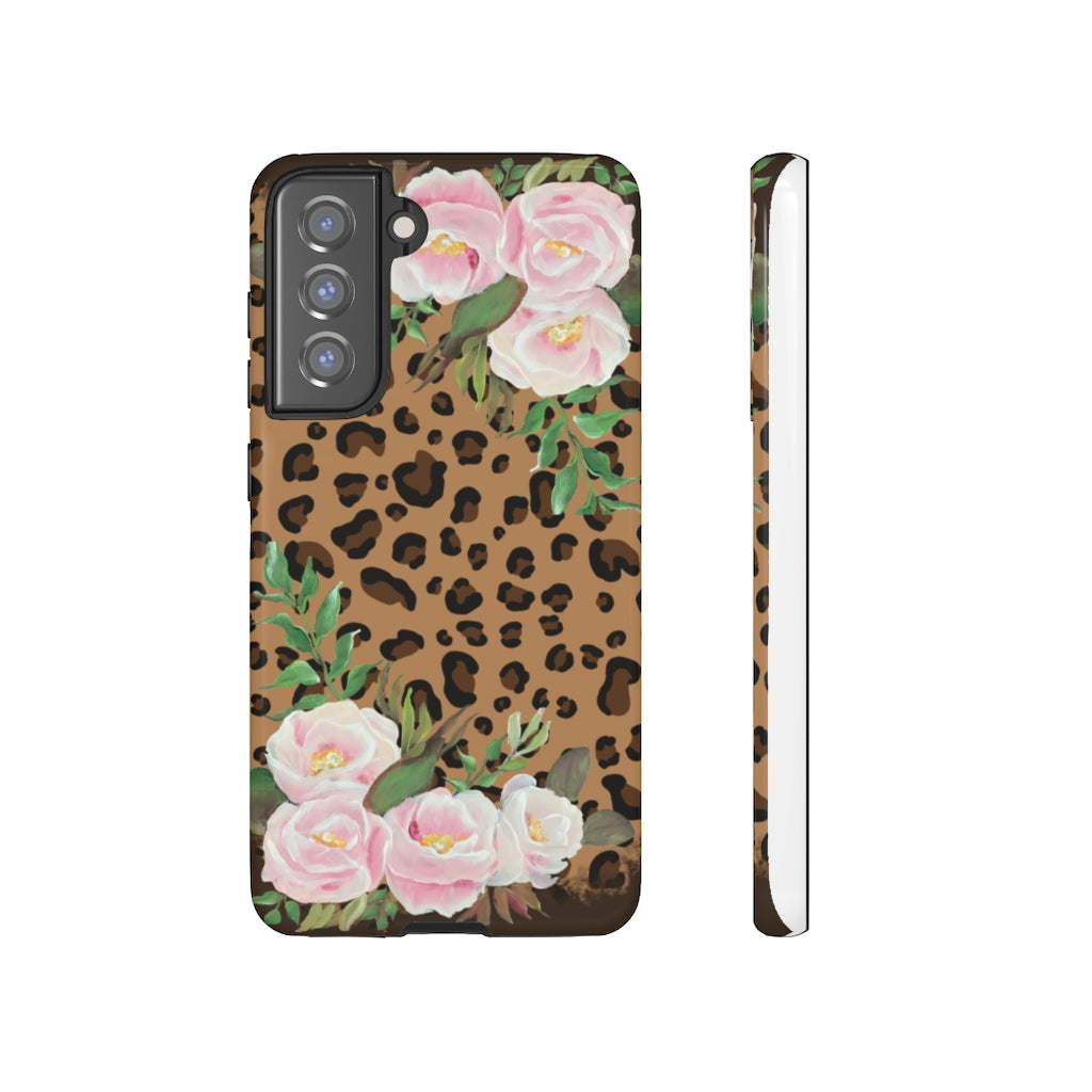 Cell  Phone -Tough Cases- Leopard print with pink flowers- origianl artwork