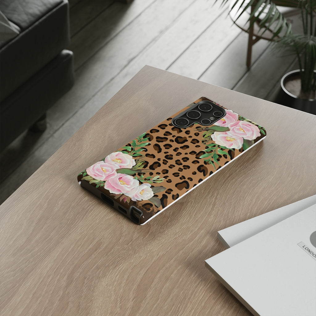 Cell  Phone -Tough Cases- Leopard print with pink flowers- origianl artwork