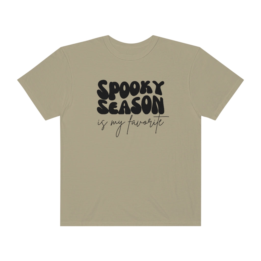 spooky season is my favorite, retro wave lettering, vintage text, spooky season tee, Unisex Garment-Dyed T-shirt