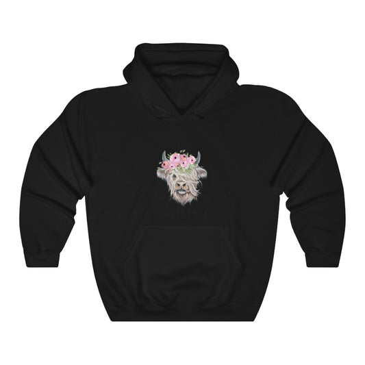 Unisex Heavy Blend™ Hooded Sweatshirt with Buttercup the Highland cow Orignal Artwork