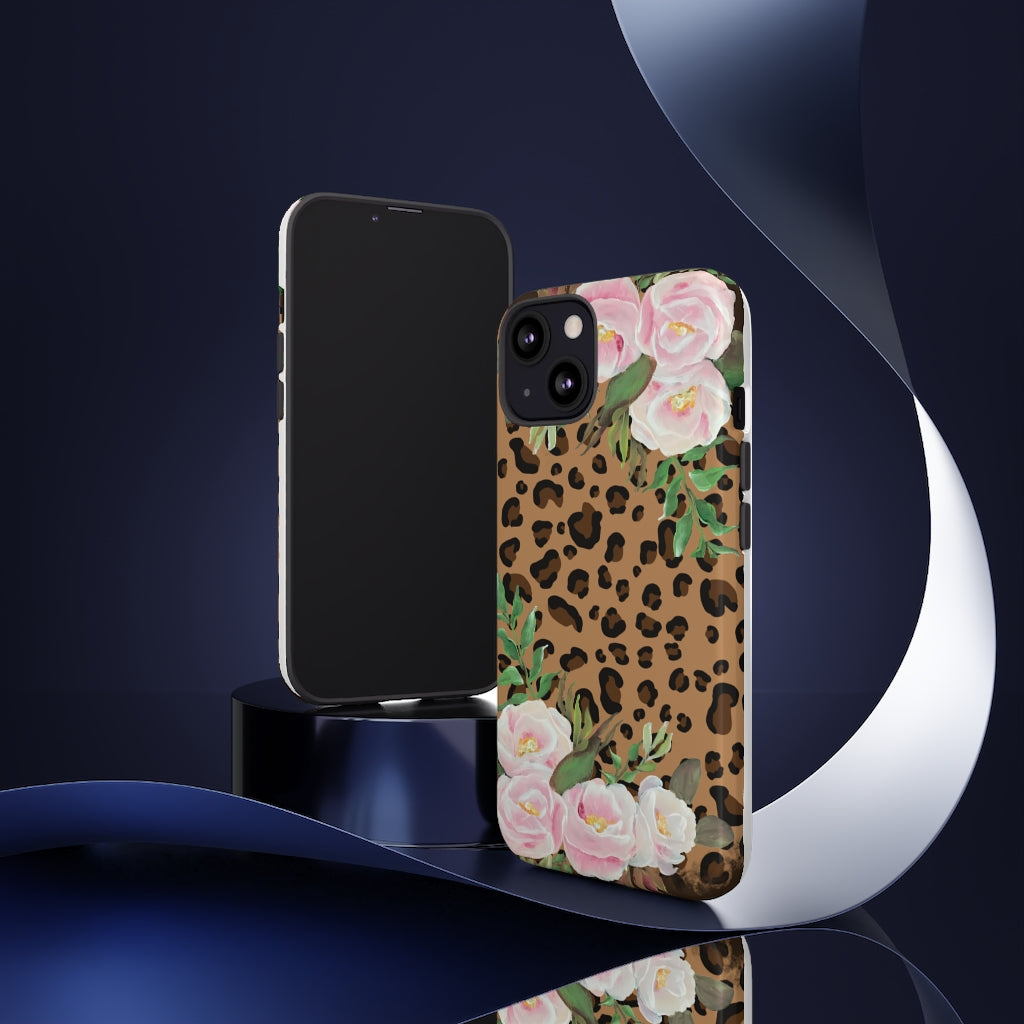 Cell  Phone -Tough Cases- Leopard print with pink flowers- origianl artwork