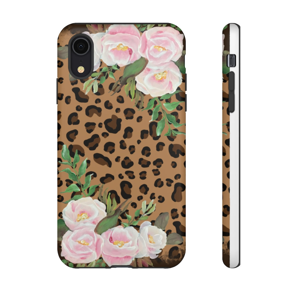 Cell  Phone -Tough Cases- Leopard print with pink flowers- origianl artwork