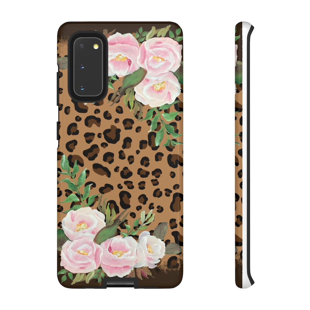 Cell  Phone -Tough Cases- Leopard print with pink flowers- origianl artwork