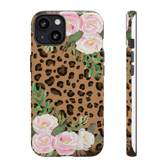 Cell  Phone -Tough Cases- Leopard print with pink flowers- origianl artwork