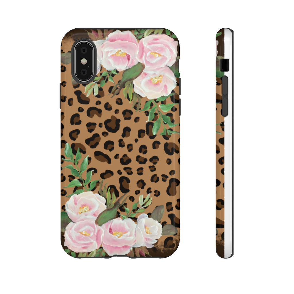 Cell  Phone -Tough Cases- Leopard print with pink flowers- origianl artwork