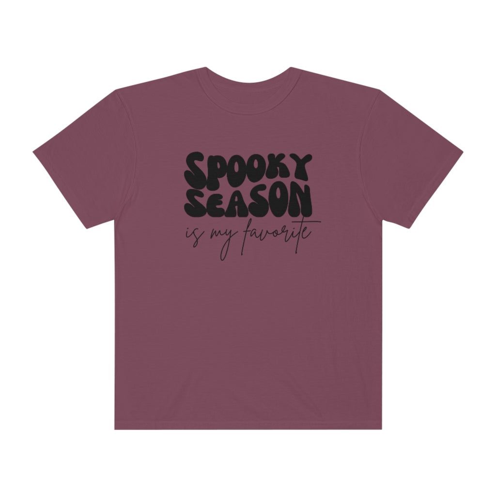 spooky season is my favorite, retro wave lettering, vintage text, spooky season tee, Unisex Garment-Dyed T-shirt