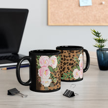 Cheetah print with pink florals 11oz Black Mug