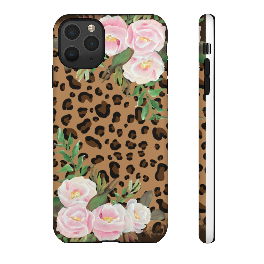 Cell  Phone -Tough Cases- Leopard print with pink flowers- origianl artwork