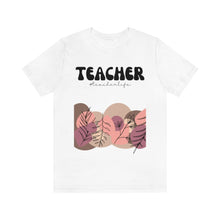 Boho Teacher life, Retro organic shapes and soft colors with leaves, vintage feel, 4K teacher shirt Unisex Jersey Short Sleeve Tee