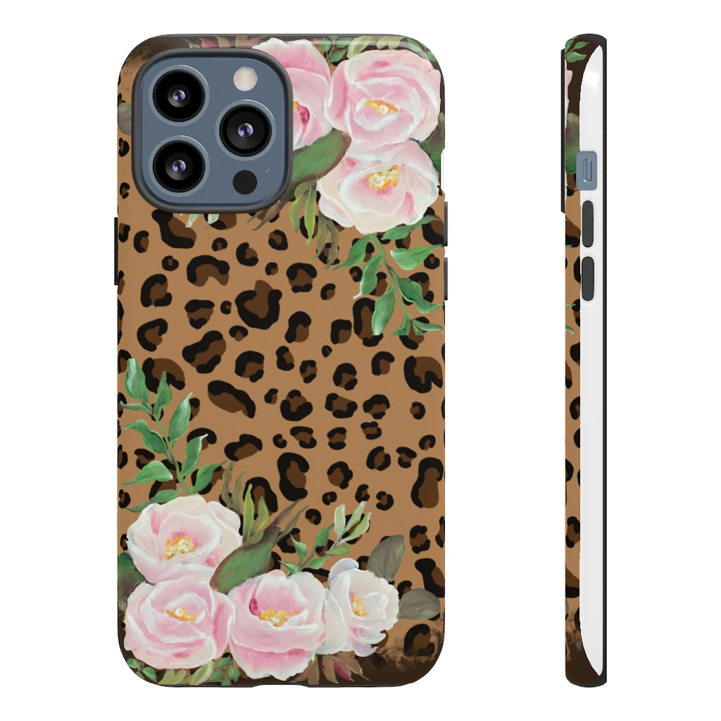 Cell  Phone -Tough Cases- Leopard print with pink flowers- origianl artwork