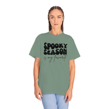spooky season is my favorite, retro wave lettering, vintage text, spooky season tee, Unisex Garment-Dyed T-shirt