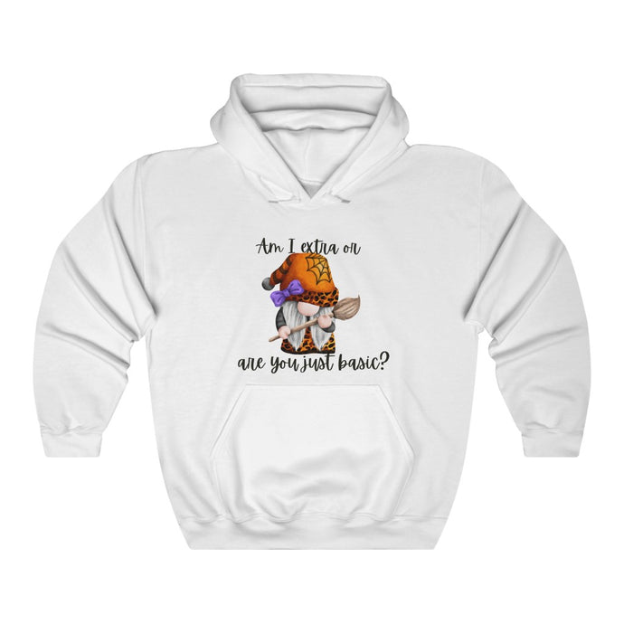 Halloween Gnome, Am I extra or are you just basic? Snarky humor Unisex Heavy Blend™ Hooded Sweatshirt