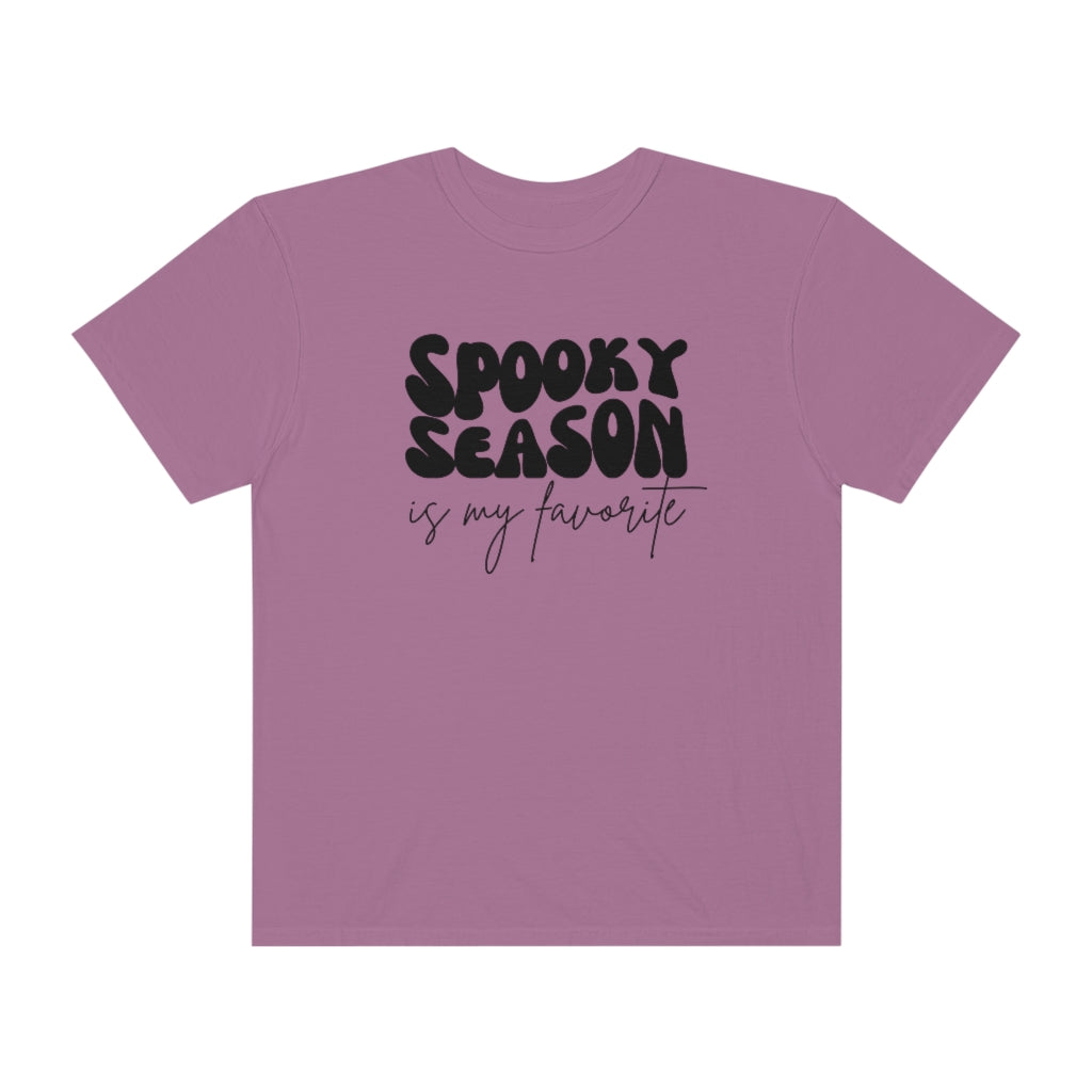 spooky season is my favorite, retro wave lettering, vintage text, spooky season tee, Unisex Garment-Dyed T-shirt