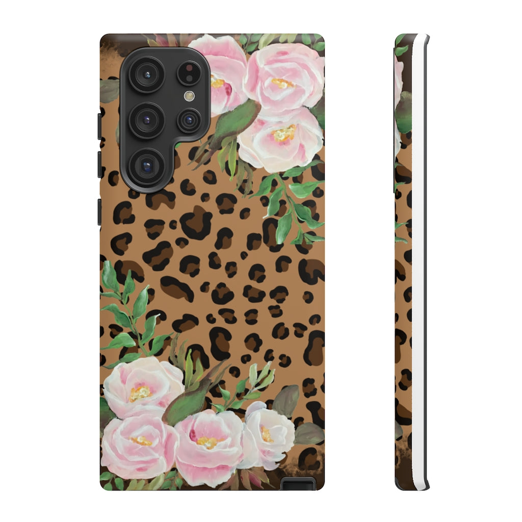 Cell  Phone -Tough Cases- Leopard print with pink flowers- origianl artwork