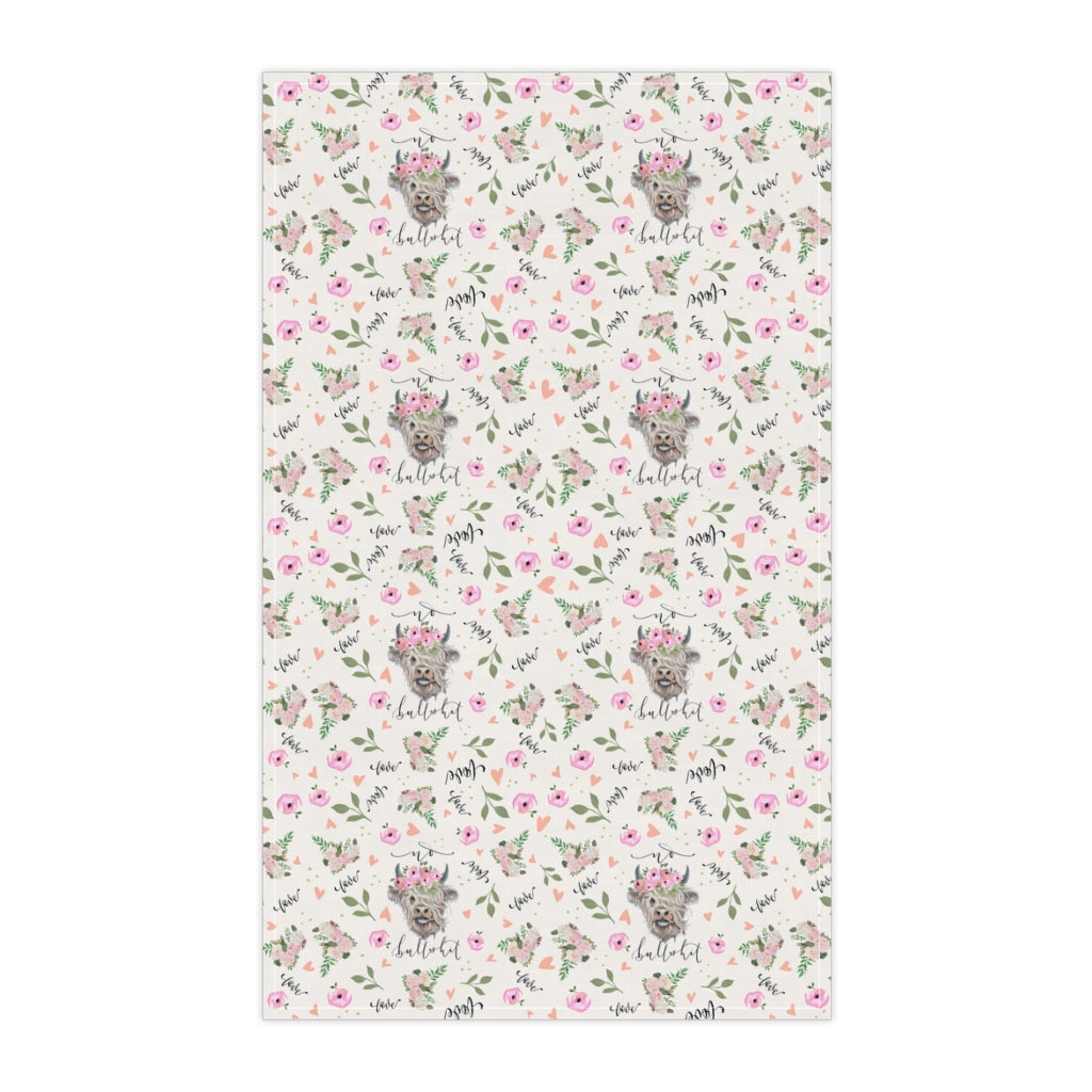 No Bullsh*t Highland Cow pink Floral Kitchen Towel