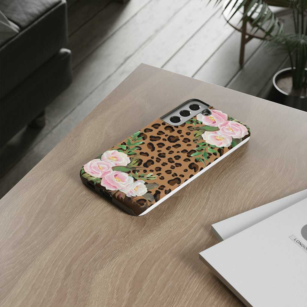 Cell  Phone -Tough Cases- Leopard print with pink flowers- origianl artwork