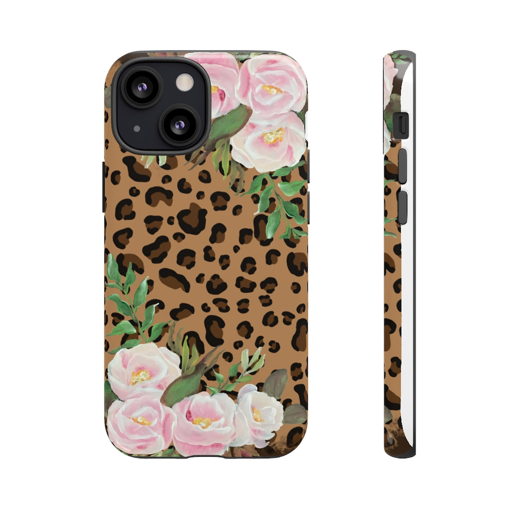 Cell  Phone -Tough Cases- Leopard print with pink flowers- origianl artwork