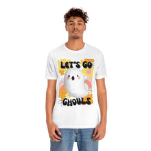 Retro vibes Lets Go Gouls with cute vintagee ghost, Groovy florals and bohemian vibe family Halloween shirts, Unisex Jersey Short Sleeve Tee