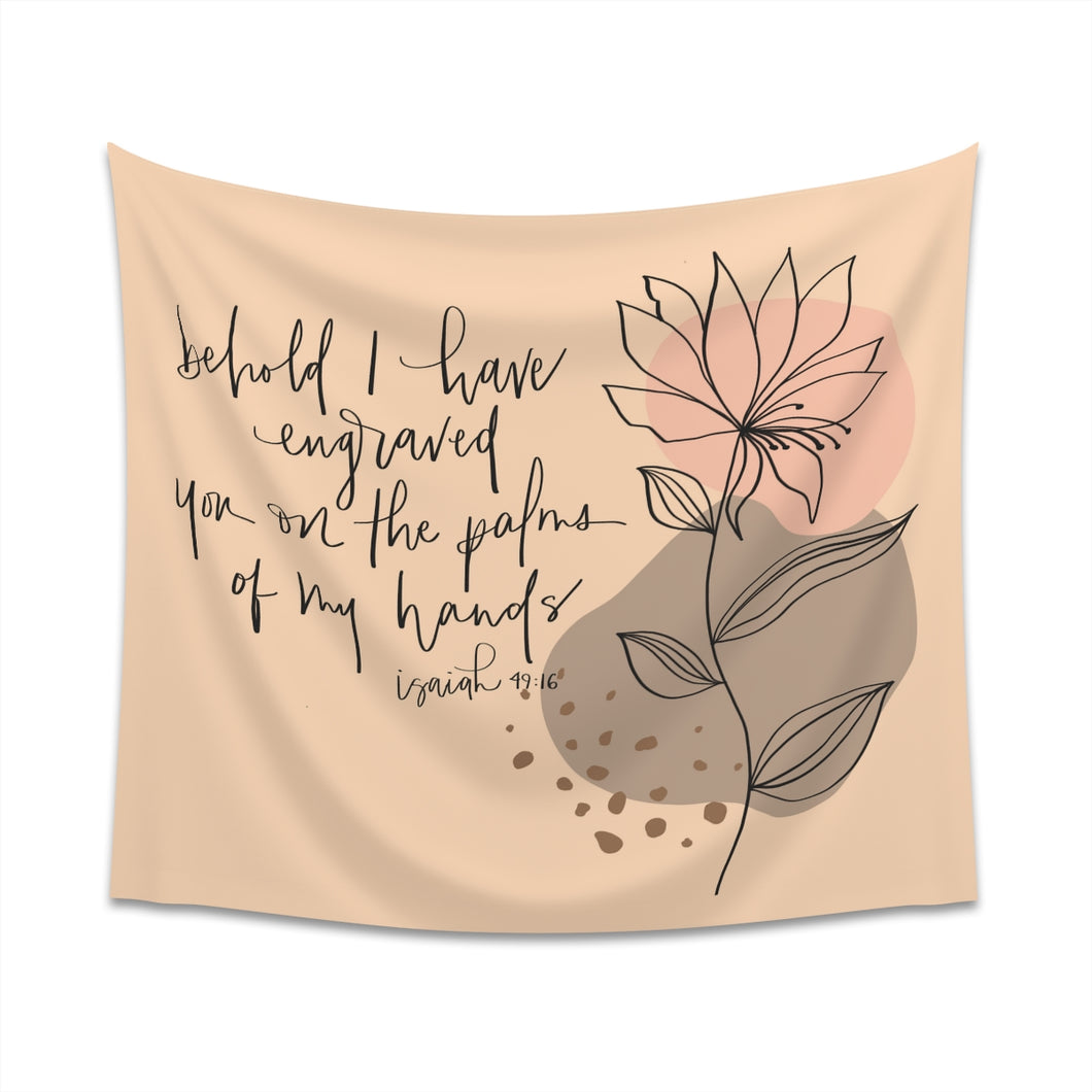 Boho Abstract Botanical Art with Leaves, Hand Lettered Calligraphy, Bible Art, Retro Print, Modern Aesthetic Printed Wall Tapestry