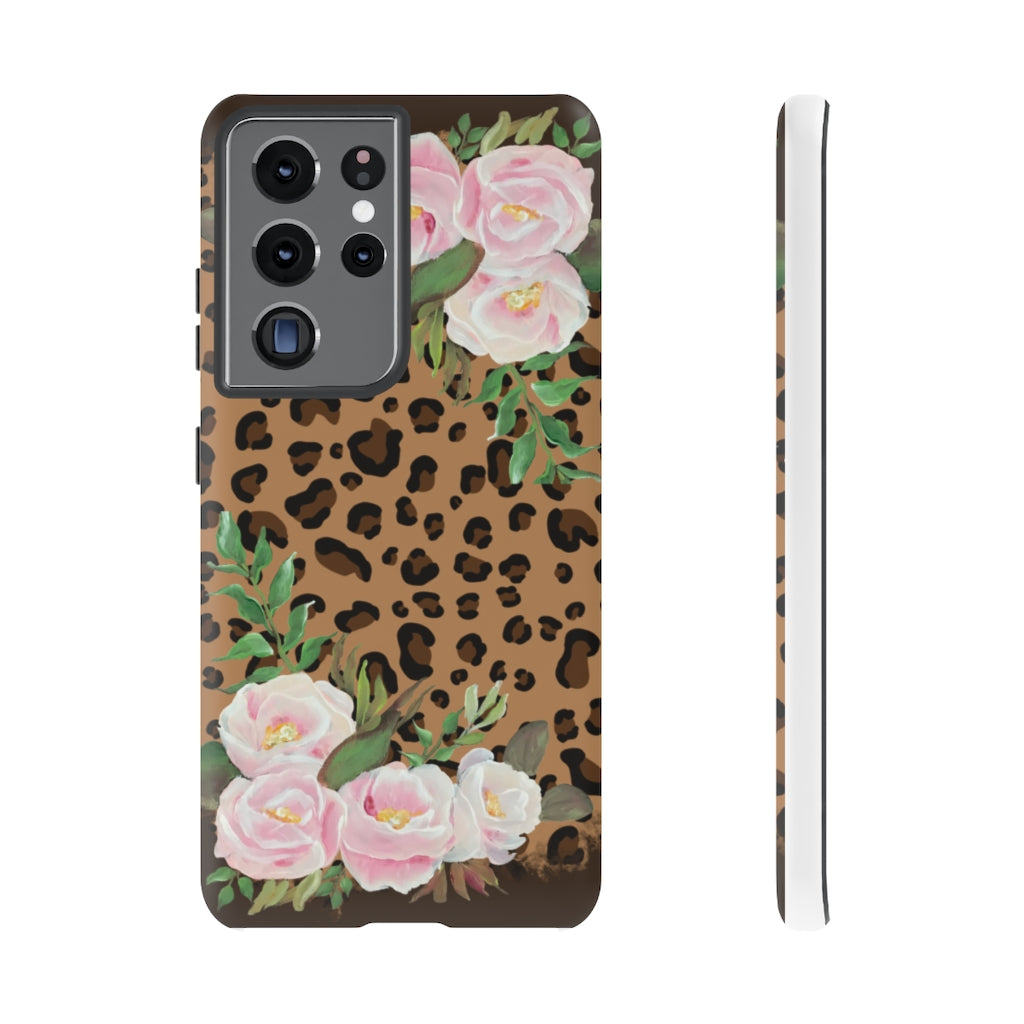 Cell  Phone -Tough Cases- Leopard print with pink flowers- origianl artwork