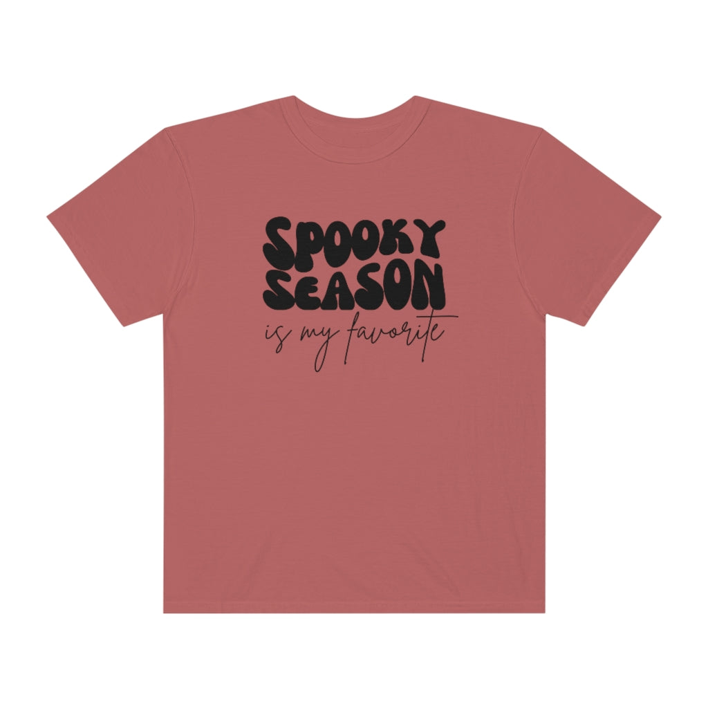 spooky season is my favorite, retro wave lettering, vintage text, spooky season tee, Unisex Garment-Dyed T-shirt