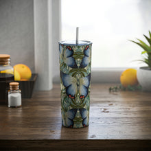 Tropical Blue Butterfly Skinny Steel Tumbler with Straw, 20oz