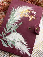 Journaling Notebook hand-painted with pampas grass & leaves, boho mauve botanical inspired lined paper notebook