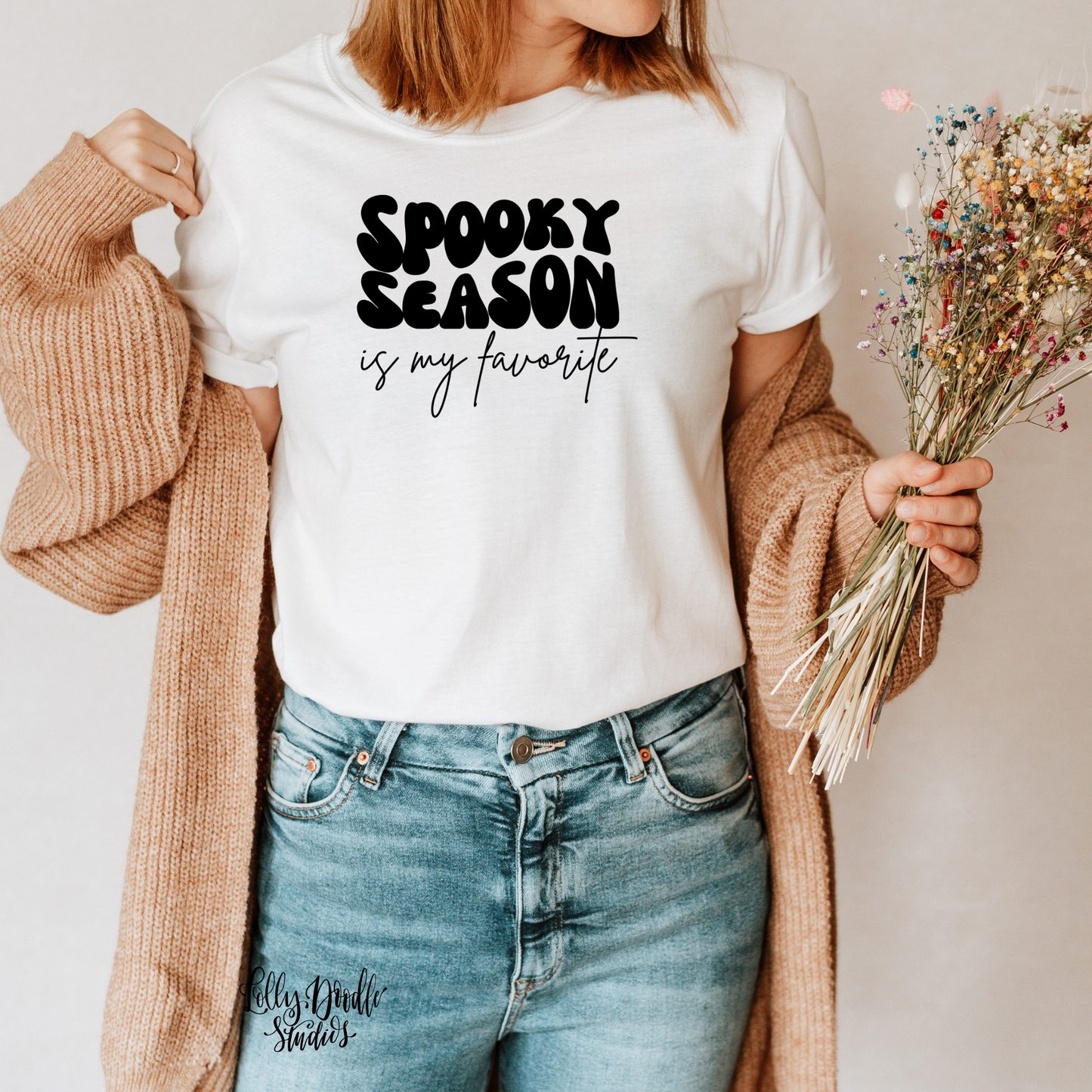 spooky season is my favorite, retro wave lettering, vintage text, spooky season tee, Unisex Garment-Dyed T-shirt