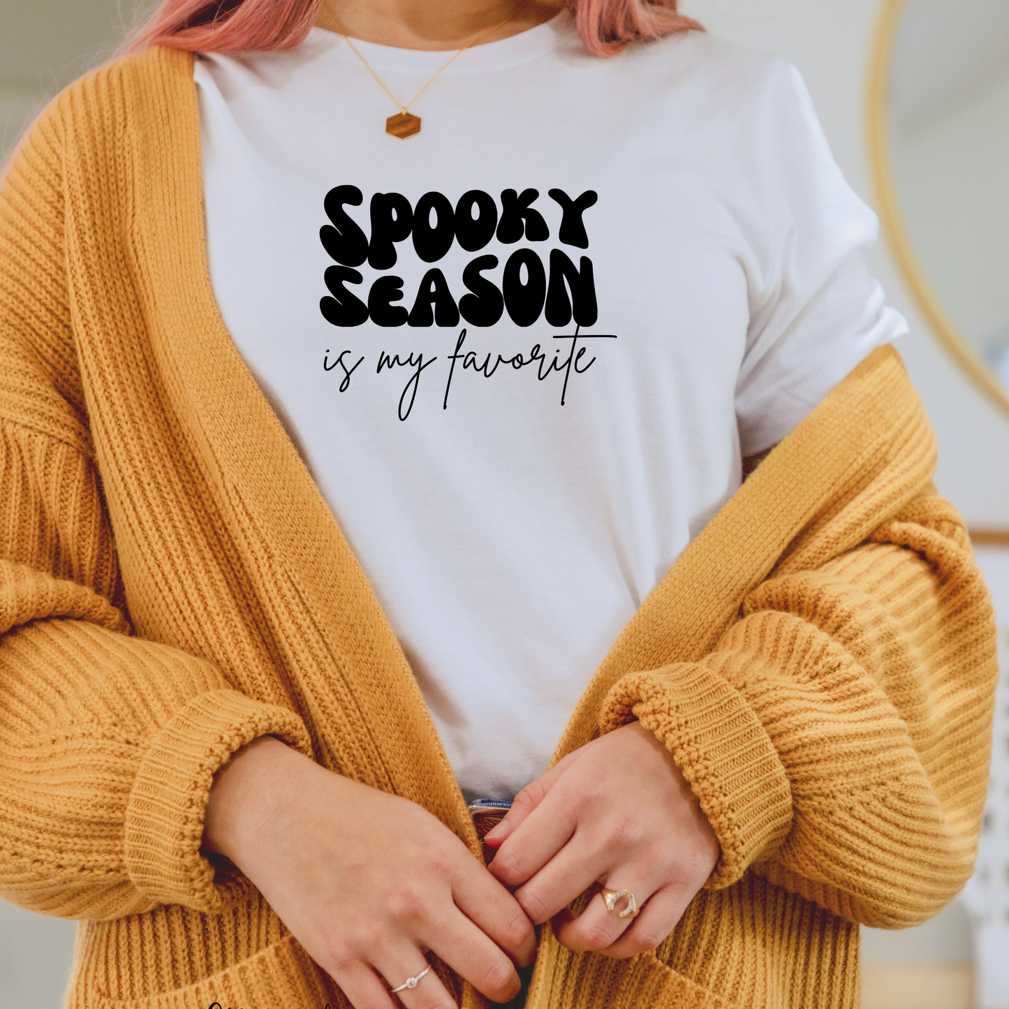 spooky season is my favorite, retro wave lettering, vintage text, spooky season tee, Unisex Garment-Dyed T-shirt